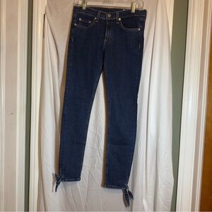 Rag & Bone Blue Mid Rise Skinny Jeans Size 27 Bow Ankle Ties